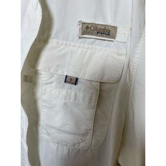 Columbia PFG Cream Men's Shirt Button Down Short Sleeves Size Large - Picture 7 of 9